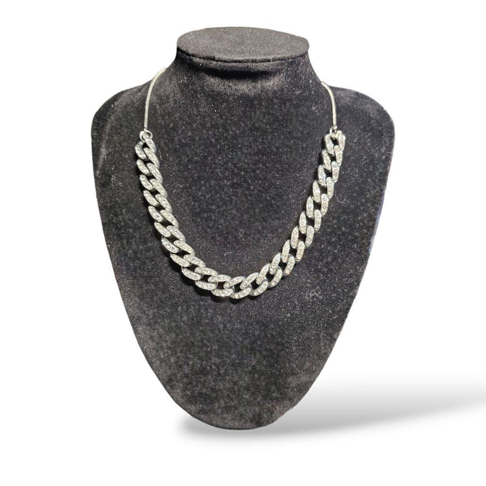 Crystal Pave Cubin Link Adjustable Pull Chain Necklace
